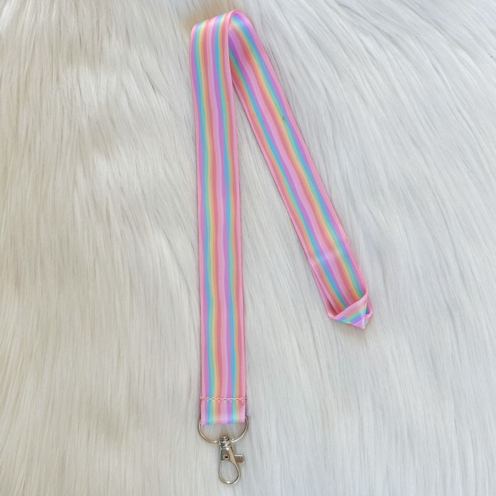 Pastel rainbow stripe lanyard